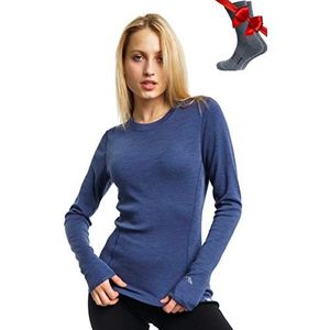 Merino.Tech Merinowol Basislaag Voor Dames - 100% Merinowol, Zwaar, Middelzwaar, Licht, Thermisch Shirt Met Lange Mouwen En Sokken (Medium, Windsor Blue 250)