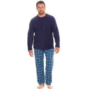 Style It Up Fleece flanellen pyjama voor heren, lounge-top, broek, pyjama's, nachtkleding, cadeau, warm, Pj Set - Navy/Sky, L