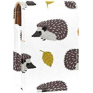 Wilde Dieren Leuke Egels Bladeren Lipgloss Houder Lippenstift Case Draagbare Mini Lipstick Opbergdoos Reizen Lipstick Organizer Case met Spiegel voor Vrouwen., Meerkleurig, 9.5x2x7 cm/3.7x0.8x2.7 in