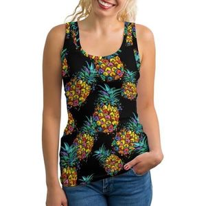 Kleurrijke ananas dames tank top mouwloos T-shirt pullover vest atletische basic shirts zomer bedrukt