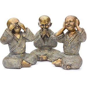 Horen zien zwijgen beeldjes monnik brons | GerichteKeuze