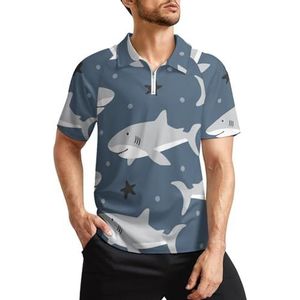 Grappige baby haaien heren golfpoloshirts klassieke pasvorm korte mouw T-shirt bedrukt casual sportkleding top XL