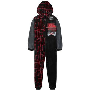 Get Trend Pyjama uit één stuk voor jongens, tieners, fleece loungewear, zachte jumpsuit, nachtkleding, gezellige nachtkleding, cadeaus voor jongens, Zwart Gaming, 11-12 jaar