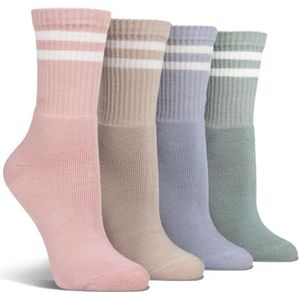Spairs Damessokken, vrije tijd, sportsokken, demping voet, krachtig garen, zacht, comfortabel, ademend, bemanningslengte, multipack van 4 paar, maat 37-42, Multi Pastel, 37-42 EU