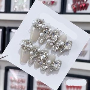 Verwijderbare en draagbare nail art Franse amandel ombre handgemaakte opdruknagels lange acryl valse nageltips innail (kleur: 29138, maat: M)