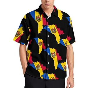 Vlag kaart van Moldavië Hawaiiaans shirt voor mannen zomer strand casual korte mouw button down shirts met zak