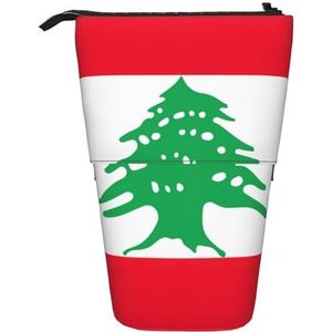 Evengigy Vlag van Libanon Print Leuke Etui met Zip Verstelbare Stand Potlood Houder Grappige Make-uptas, Zwart, Eén maat, Tas Organizer