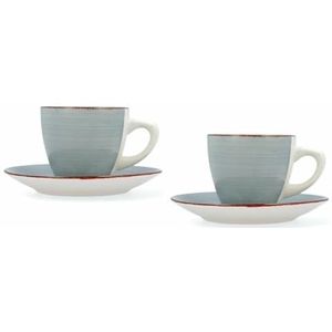 Quid Vita Morning kopjesset met schoteltjes, blauw, keramiek, 4-delig (6 stuks)