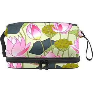Make-up tas - grote capaciteit reizen cosmetische tas, bloeiende roze lotusbloemen, Meerkleurig, 27x15x14 cm/10.6x5.9x5.5 in
