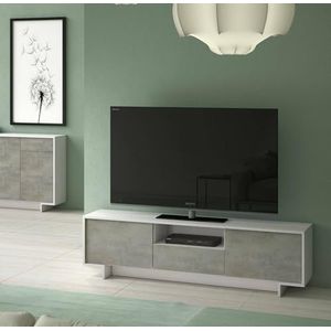 Dmora Andromeda, tv-standaard voor woonkamer, lowboard met 2 deuren en 1 lade, 100% Made in Italy, 170 x 42 x 48 cm, wit en beton