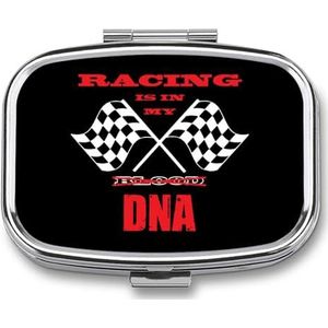 Racing Is In My DNA Travel Pill Case 2 Compartimenten Draagbare Pil Organizer Kleine Pillendoos voor Portemonnee Pocket