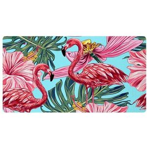 VAPOKF Flamingo tropische hibiscus jungle laat keukenmat, antislip wasbaar vloertapijt, absorberende keukenmatten loper tapijten voor keuken, hal, wasruimte