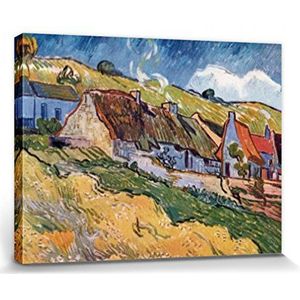 1art1 Vincent Van Gogh Poster Kunstdruk Op Canvas Thatched Cottages At Auvers, 1890, Detail Muurschildering Print XXL Op Brancard | Afbeelding Affiche 80x60 cm