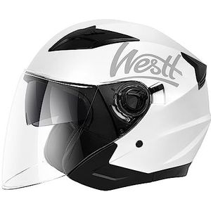 Westt Jethelm met vizier en zonneklep, motorhelm voor dames en heren, scooterhelm, bromfietshelm, bromfiets, chopper, halve helm, open-face-helm, ECE-certificaat