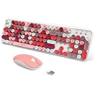 FOPETT 2,4 GHz draadloos toetsenbord en muis set met schakelknop - toetsenbord op volledige grootte - compatibel voor Windows/laptop/pc/notebook/smart-tv en meer - wit kleurrijk
