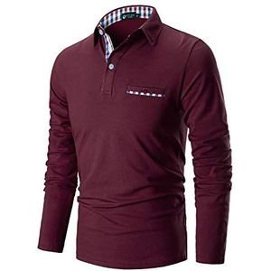 STTLZMC HEREN Casual Lange Mouwen Polos Tennis Golf Klassieke Polo Shirts S-3XL,rood,S