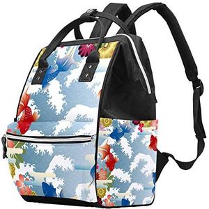 Multifunctionele Grote Baby Luiertas Rugzak Luiertas Reizen Back Pack voor mama en papa,Japanse Stijl Retro Achtergrond