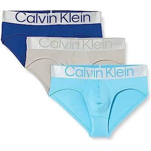 Calvin Klein Ondergoed Heren Slip Pack van 3 - Katoen Stretch, Midden Blauw, Signature Blauw, Klei Gry, L