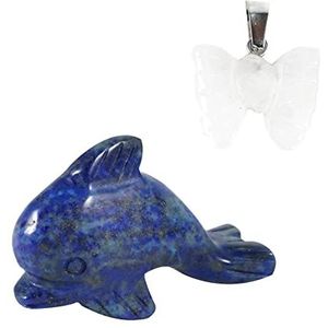 Soulnioi Healing Crystal Natuurlijke Witte Kristal Vlinder Hanger Ketting en Lapis Lazuli Crystal Mini Dolfijn Ornament voor Reiki Luck Decoratie Gift