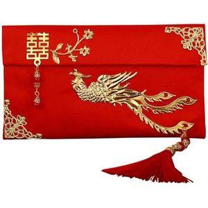 Rode Envelop Lucky Money Bag Textuur Zijde Bezoeken Familieleden Nieuwjaar Rode Envelop voor Chinese Lente Festival Hongbao, Rood, 12*19CM