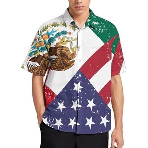 Vintage Amerikaanse Mexico Vlag Zomer Heren Shirts Casual Korte Mouw Button Down Blouse Strand Top met Pocket 2XL