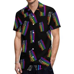 Regenboog LGBTQ Gay Pride-vlag casual herenoverhemden korte mouw met zak zomer strand blouse top L