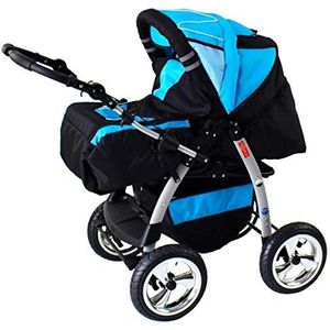 3-in-1 kinderwagen met parasol Combi kinderwagen Buggy Lekvrije banden King by Lux4Kids Cosmic Black & Aqua