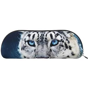 IguaTu Blauwe ogen sneeuw luipaard lederen potlood etui - cosmetische tas met gladde rits - muntzak - kantoor briefpapier organizer, Zilver, Eén maat, Schooltas