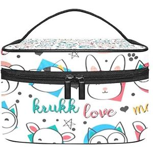 Make-up Organizer Bag, Reizen Make-up Tas Organizer Case Draagbare Cosmetische Tas voor Vrouwen en Meisjes Toiletries Grappige Dieren Patroon, Meerkleurig, 22.5x15x13.8cm/8.9x5.9x5.4in