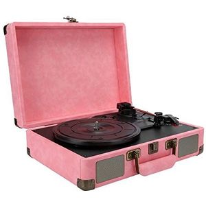 Draagbare fonograaf platenspeler, bluetooth 5.0 platenspeler platenspeler, ondersteuning 7/10/12 inch vinylplaten en 33/45/78 rpm afspelen(EU Roze)