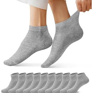 FALARY 10 Paar Enkelsokken Heren & Dames Sneakersokken Katoen Ademende sportsokken Grijs 39-42