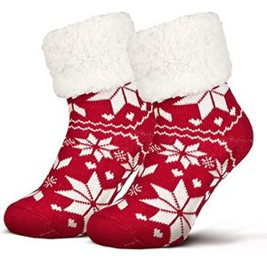 Piarini 1 paar knuffelsokken met ABS-zool, warme damessokken, huttensokken, wintersokken met anti-slip noppen, IJskristal rood (one size), 35-42