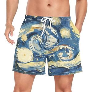 Starry Star Moon Night zwembroek voor heren, sneldrogend, met zakken, Leuke mode, L