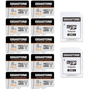 Gigastone 8GB 10-pack micro SD geheugenkaart, MLC 10x High Endurance, SDHC UHS-I U3, klasse 10, V30, 4K, 90/40 MB/s lees- en schrijfsnelheid, Full HD, speciaal voor Dash Cam, slimme binnen-/buitencamera, micro sd card