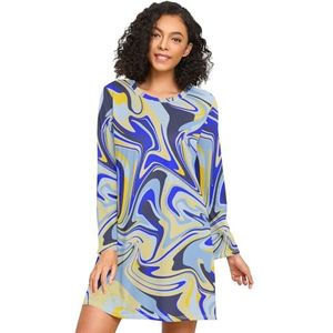 LI ZHI XIN Nachthemd voor dames, lange mouwen, nachthemd voor dames, slaapshirts nachtkleding, ronde hals, losse grote maten, nachtkleding, XXXL, artistieke graffititipatronen, goudblauw, Meerkleurig