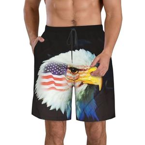 Patriottic Eagle Print strandshorts voor heren, lichtgewicht, sneldrogend trekkoord zwembroek met zakken, Wit, L