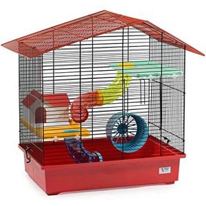decorwelt hamsterstokken rood buitenmaten 58,5 x 38,5 x 55 knaagkooi hamster plastic kleine dieren kooi met accessoires