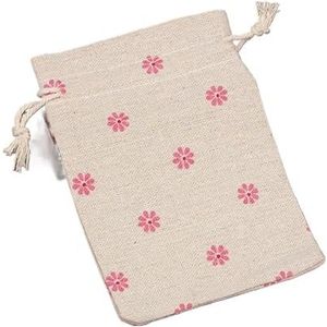 Hessische tassen linnen katoenen tas mousseline cosmetica geschenken sieraden verpakking zakken schattig trekkoord geschenkzakje en zakjes (kleur: felroze bloemen, maat: 13 x 18 cm 5 stuks)