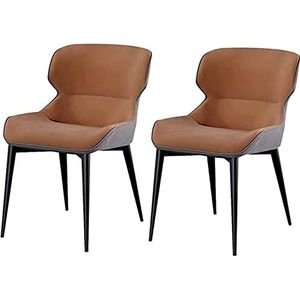 GEIRONV Moderne Eetkamerstoelen Set van 2, met Koolstofstalen Frame Keuken Woonkamer Lounge Teller Stoelen Waterbestendig PU Leer Zijstoelen Eetstoelen (Color : Khaki, Size : 84 * 40 * 51cm)