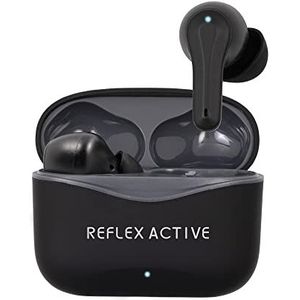 Reflex Active PRO TWS inear hoofdtelefoon met BT5.2 met Active Noise Cancellation en Safe Space transparantie functie. Zwart Rubber lak afwerking met merklogo op case
