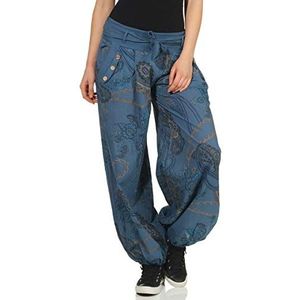 malito dames Pofbroek met opdruk | comfortabele vrijetijdsbroek | lichte stoffen broek incl. riem | Harembroek - nonchalant 3485 (jeansblauw)