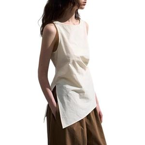CakfLjkhl Womens Zomer Tank Tops Mouwloos Effen Onregelmatig Business Casual Geklede Werkshirts Blouses,Apricot,L