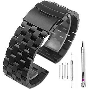 YAGHANG Geborsteld Roestvrij Stalen Horloge Band Band 18mm/20mm/22mm/24mm/26mm metalen Vervangende Armband Mannen Vrouwen Zwart/Zilver Polsband(Black,18mm)