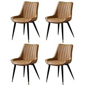 GEIRONV Lederen keuken stoelen set van 4, met rugleuning metalen benen dineren stoelen retro woonkamer slaapkamer balkon stoel 46 × 53 × 83cm Eetstoelen (Color : Yellow)