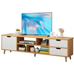 Shienfir Tv-standaard, tv-standaards voor woonkamer, media-entertainmentcentrum met 3 laden en open planken, televisiestandaard, mediaconsole met opslag voor woonkamer en slaapkamer, 140 x 30 x 38 cm,