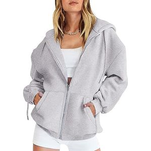 Y2K-hoodies met rits for dames, sweatshirts, casual lange mouwen, tienermeisjes, casual herfstjacks met trekkoord en zakken (Color : Light gray, Size : L)