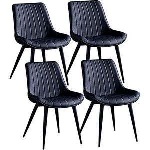 GEIRONV Set van 4 moderne eetkamerstoelen, gedempte zachte zitting slaapkamer thuiskantoorstoelen stevige metalen poten bureaustoel van imitatieleer Eetstoelen (Color : Black, Size : 46x53x83cm)