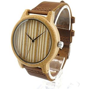 Creatieve Mode Houten Horloge voor Man Leer Casual Horloge Unisex Bamboe Horloge Geel