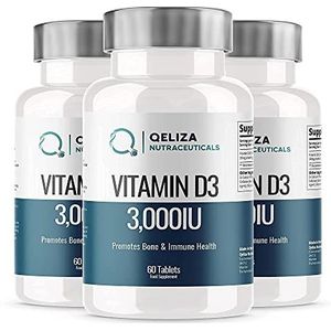 Qeliza Vitamine D3 3000Iu 75 mcg Supplement 60 hoog gedoseerde Natuurlijke tabletten, Voor een Gezond Immuunsysteem