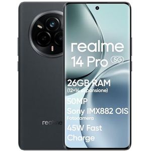 realme 14 Pro 5G Smartphone, 12 + 512 GB, fotocamera Sony IMX882 OIS da 50 MP, afmetingen 7300, display curvo 120 Hz, waterdicht IP69, batterij 5260 mAh, Ricarica Rapida 45 W SUPERVOOC, grijs